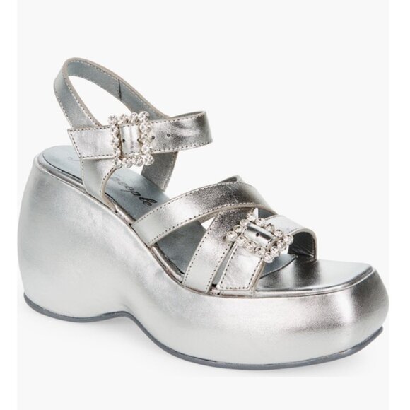 Free People Brooklyn Ankle Strap Platform Sandal in Chrome Metallic Size 6 NWOT - Picture 6 of 6
